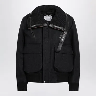 Sacai Textured Wool & Nylon Utility Jacket In Black