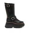 Sacai Leather Platform Biker Boots In Black