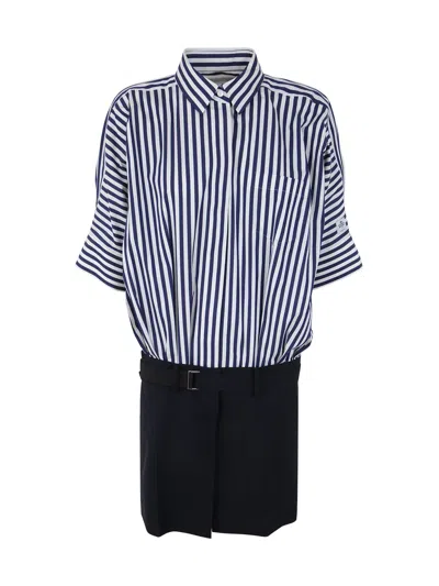 Sacai Thomas Mason Cotton Poplin Dress In Blue