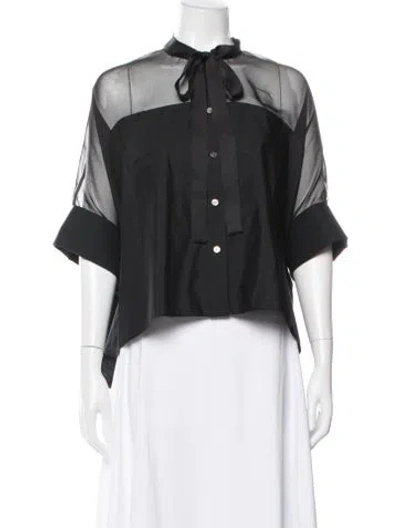 Pre-owned Sacai Tie Neck Short Sleeve Blouse In Black