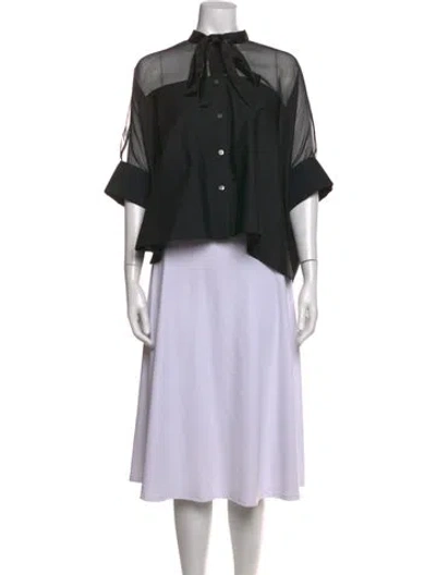 Pre-owned Sacai Tie Neck Short Sleeve Blouse In Black