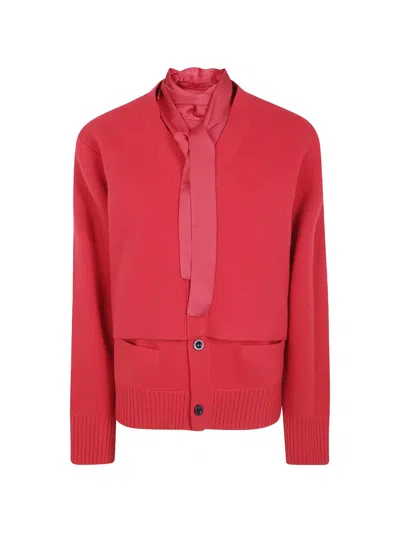 Sacai Tie-fastening Layered Cardigan In Red