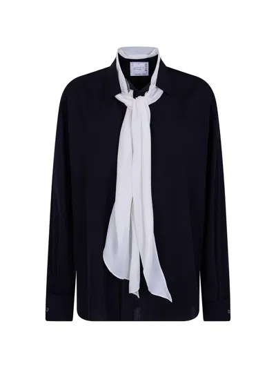Sacai Tie-neck Long-sleeve Shirt In Blue