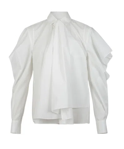 Sacai Tie-neck Ruffled-sleeve Shirt In White