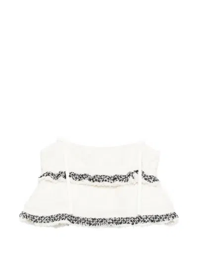 Sacai Tiered Frayed-edge Top In White