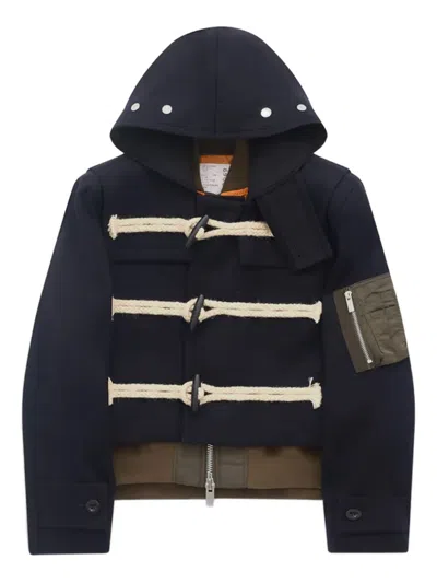 Sacai Toggle-fastening Hooded Jacket In Blue