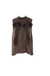 Sacai Asymmetrical Layered Satin Chiffon Tank Top In Brown