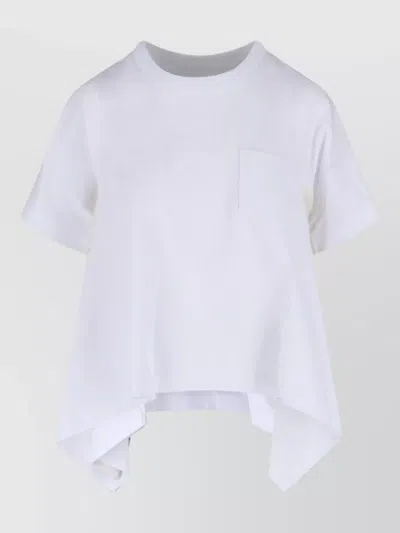 Sacai Top Short Sleeves Crew Neck Asymmetric Hem In Burgundy