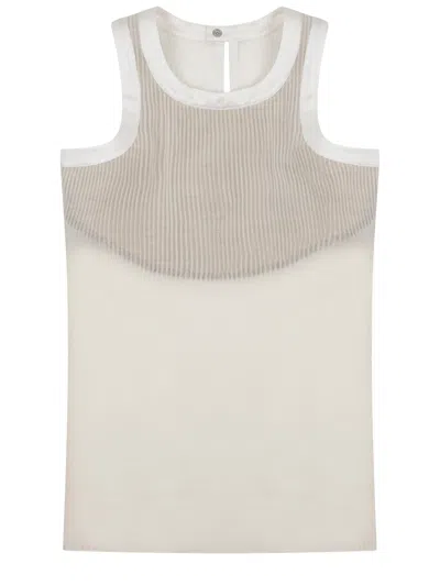 Sacai Top Smanicato In Chiffon In White
