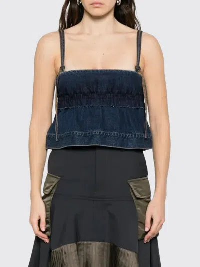Sacai Frayed Ruffled Top In Multi