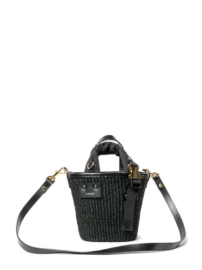 Sacai Trapezoidal Structured Handbag With Woven Texture In Black