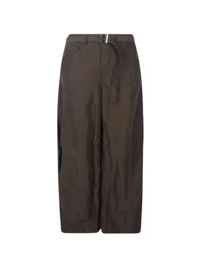 Sacai Treated Belted Trousers In Brown
