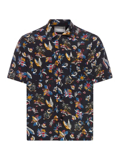 Sacai Floral Print Short-sleeve Shirt In Black