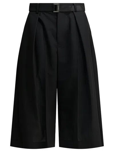 Sacai High Waist Wide Leg Pleated Trousers Belt Loops In Black