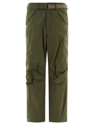 Sacai Cotton And Nylon Blend Cargo Trousers In Green