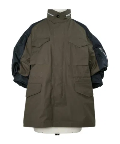Sacai Turtleneck Jacket In Green