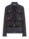 Sacai Tweed And Denim Blouson In Blue