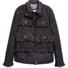 Sacai Tweed & Denim Layered Jacket In Black