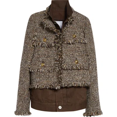 SACAI SACAI TWEED & DENIM LAYERED JACKET