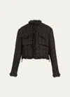 Sacai Tweed Wool Short Jacket In Black X Brown