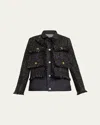 Sacai Denim Jacket Featuring Frayed Edges And Pockets In Brown