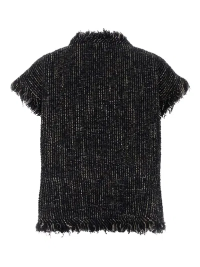 Sacai Tweed Fringed Gilet In Black