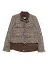 Sacai Tweed-fringed Jacket In Brown