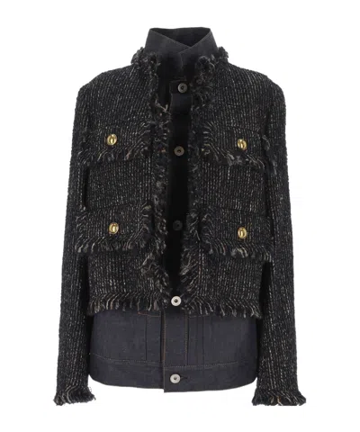 Sacai Wool-blend And Cotton Jacket In Multi