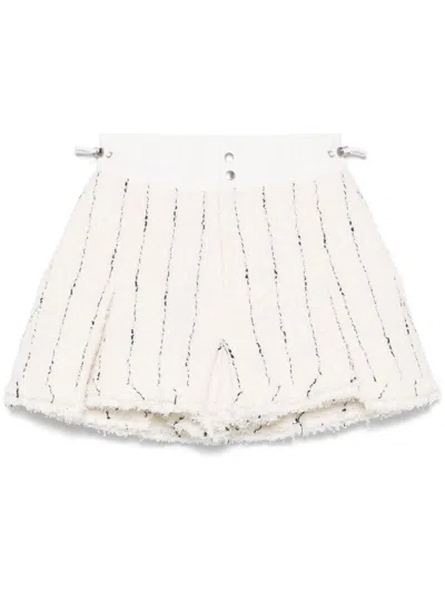 Sacai Striped Tweed Shorts Button Detailing In White