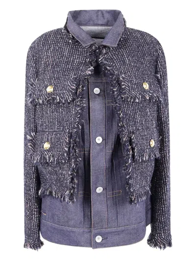 SACAI TWEED SPLIT JACKET,25.08045 225 NAVY × INDIGO