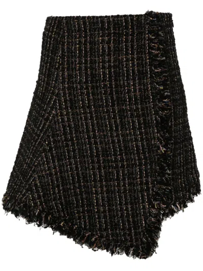 Sacai Tweed Wool Mini Skirt In Black