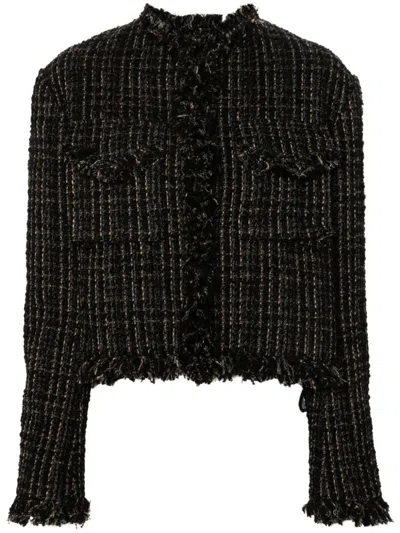 Sacai Tweed Wool Short Jacket In Black