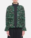 Sacai Mixed Media Fringe Wool Blend Tweed Jacket In Green