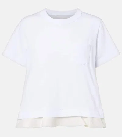 Sacai Twill And Cotton T-shirt In White