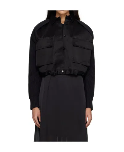 Sacai Twill And Rib Knitted Shirts In Black