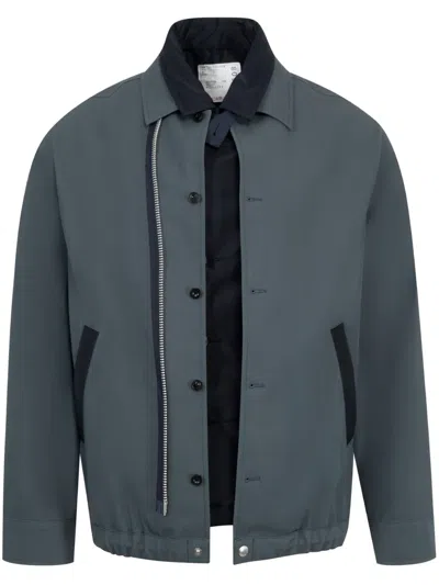 Sacai Twill Bomber Jacket In Blue