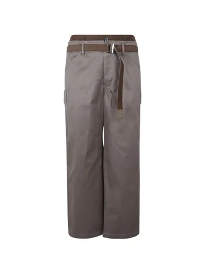 Sacai Twill Cargo Trousers In Brown