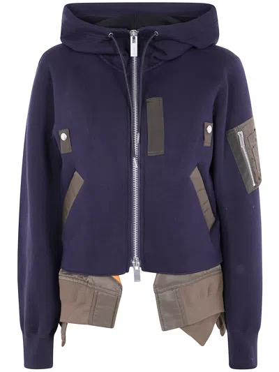 Sacai Twill Hoodie In Purple