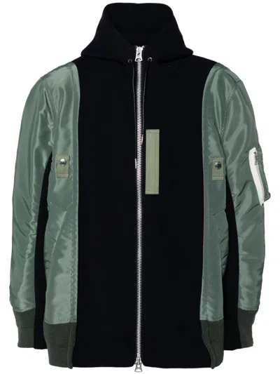 Sacai Twill Hoodie In Green