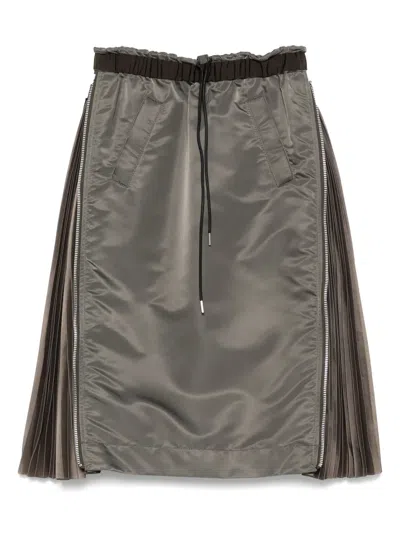 Sacai Twill Midi Skirt In Green