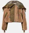 Sacai Cropped Fleece And Nylon Jacket In Beige