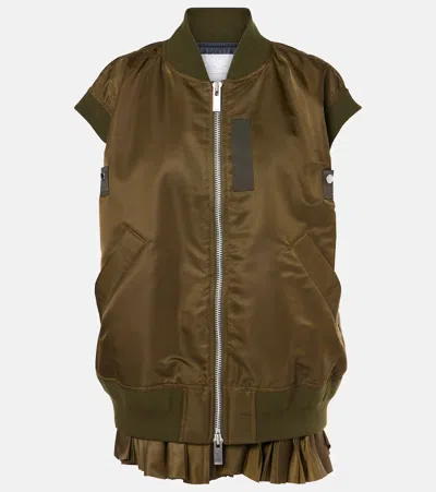 Sacai Layered Nylon Vest For Outdoor In Brown