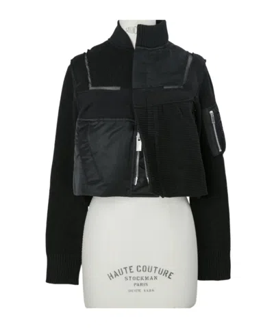 Sacai Twill X Knit Blouson In Black