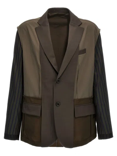 Sacai Two-material Blazer In Green