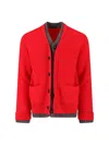 Sacai Long-sleeved Knitted Cardigan In Red