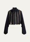 Sacai Two-tone Multi Layered Wool Cropped Trench Coat In Khaki X Dnavy