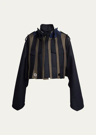 Sacai Two-tone Multi Layered Wool Cropped Trench Coat
