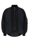 Sacai Nylon-sleeve Quilted Zip Up Jacket In Black