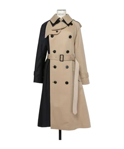 Sacai Two-tone Trench Coat In Multicolor