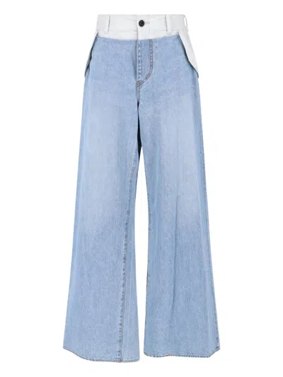 Sacai Two-tone Wide Jeans In Blue